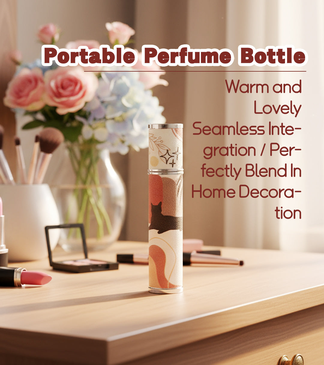 10ml Cat & Floral Portable Perfume Bottle – Refillable Travel Atomizer with Soft Lambskin Texture