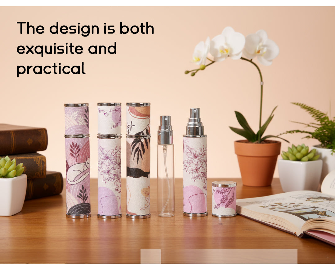 10ml Cat & Floral Portable Perfume Bottle – Refillable Travel Atomizer with Soft Lambskin Texture