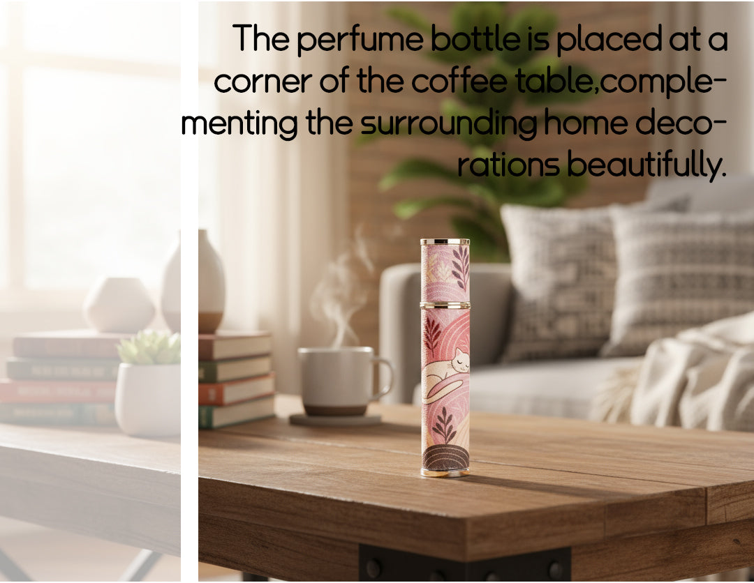 10ml Cat & Floral Portable Perfume Bottle – Refillable Travel Atomizer with Soft Lambskin Texture