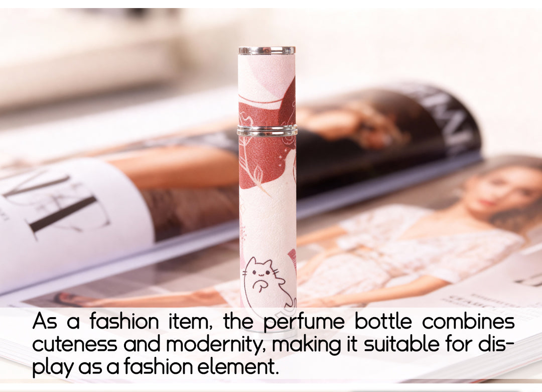 10ml Cat & Floral Portable Perfume Bottle – Refillable Travel Atomizer with Soft Lambskin Texture