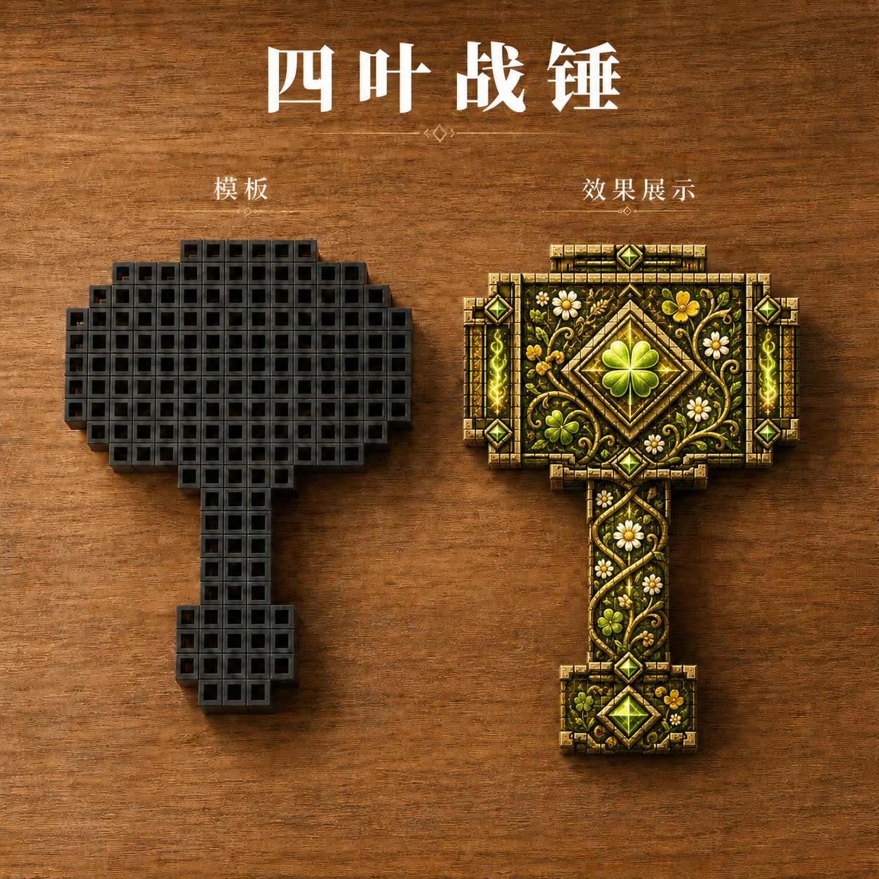 四叶战锤拼装木块武器